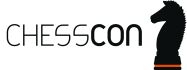 Black logo of CHESSCON with knight chess piece.